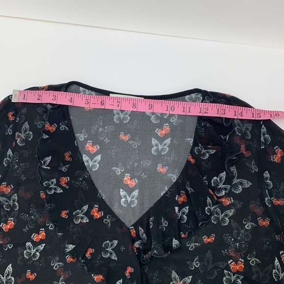 Patrizia Pepe Black Sheer Butterfly Print Ruffle Trim Top Size 44 (small… - Picture 12 of 16